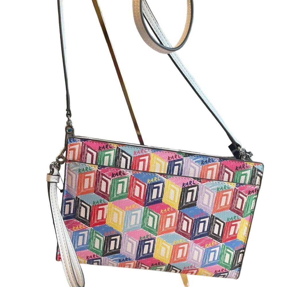 Karl Lagerfeld Womens White Patterned Shoulder Strap Handbag Large Size Os